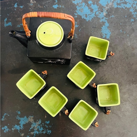 Asian Black Ceramic Tea Set from Vietnam – 7-Piece Set. Like new. - Picture 4 of 4